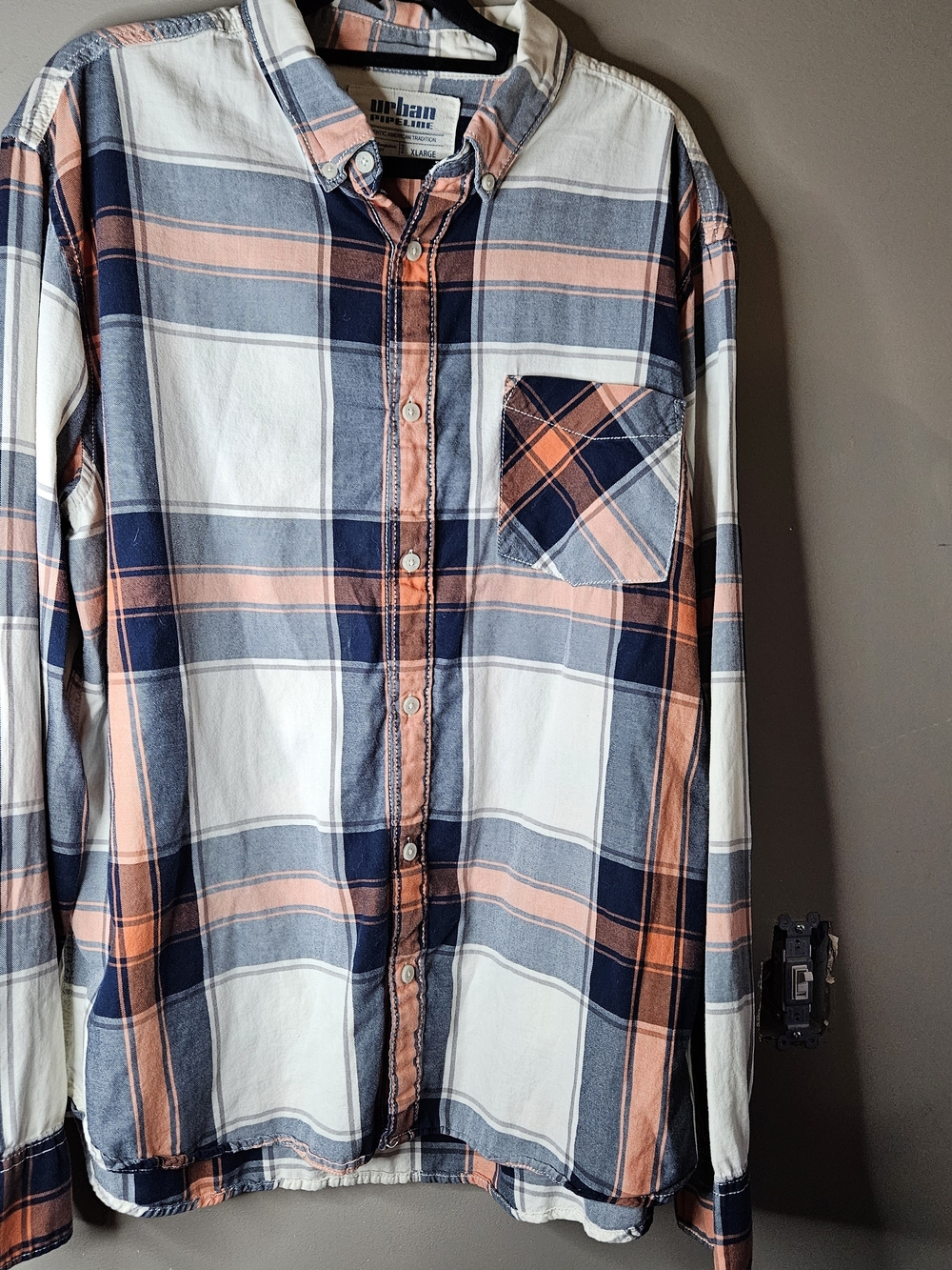 urban pipeline Plaid Button-Down Shirt in Cream, Navy & Peach